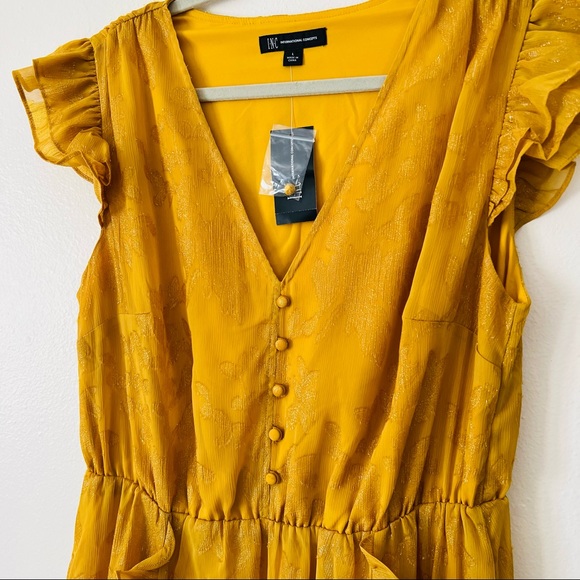 INC International Concepts Ruffled Button Front Midi Dress Yellow - Picture 8 of 12